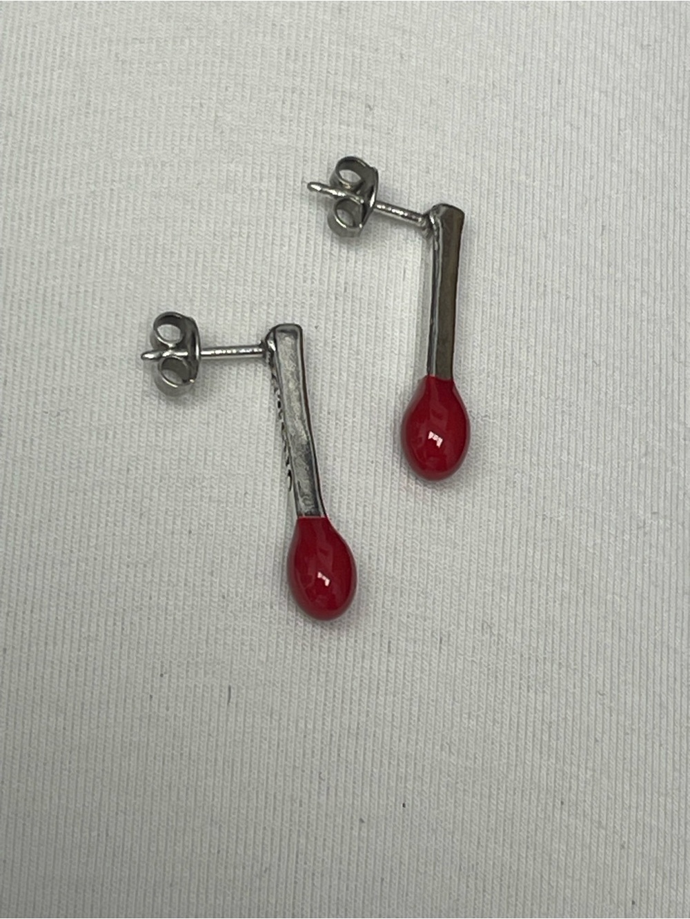 UNOde50 "A Perfect Match" Silver Plated Red Enamel Matchstick Earrings